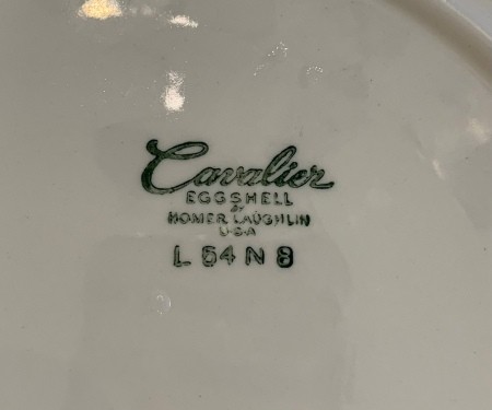 The markings on the back of a china plate.