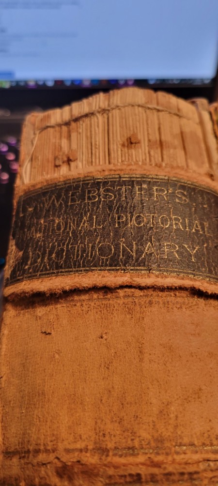 The spine of an old dictionary.