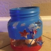 The completed 4th of July candle jar.