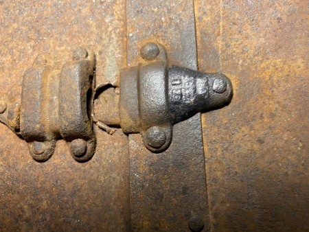 Hardware on a steamer trunk.