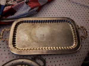 A rectangular silver tray.