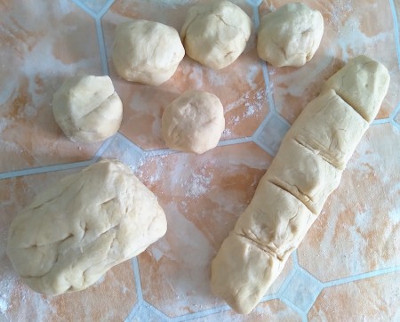 Making small balls of dough.