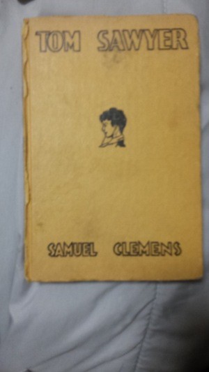 The cover of a yellow Tom Sawyer book.