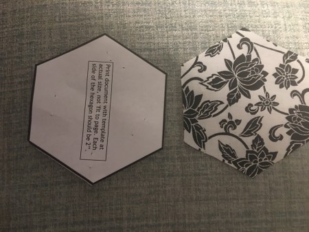 Cutting the hexagonal fabric.