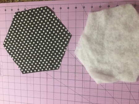 Cutting out the hexagonal backing and padding.