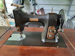 An old fashioned White sewing machine.