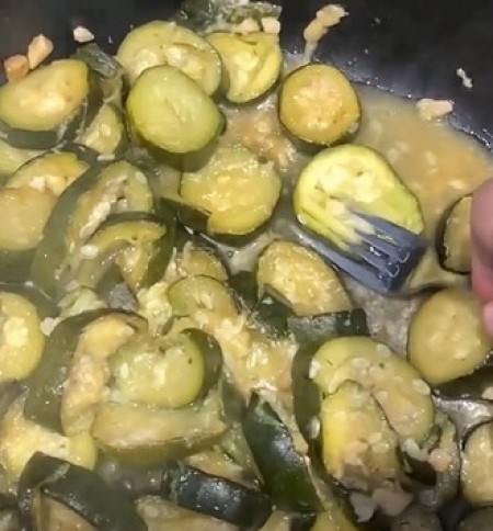 The cooked zucchini mixture.