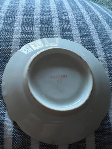 The marking on the underside of a saucer.