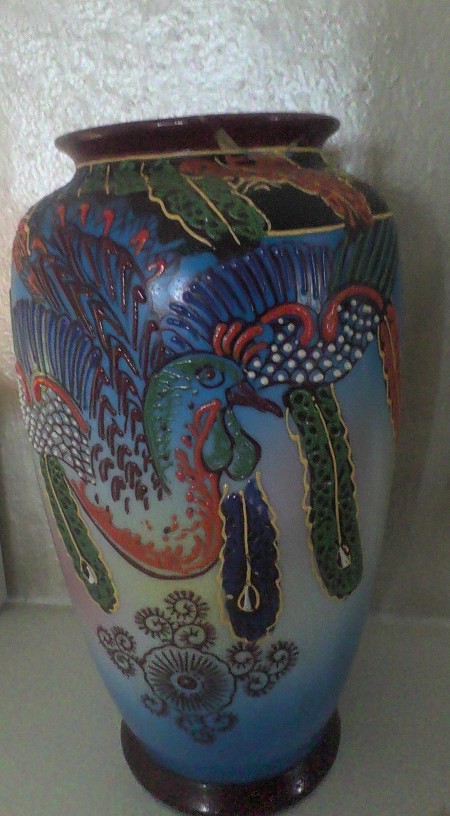 A colorful ceramic vase.