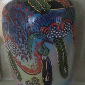 A colorful ceramic vase.