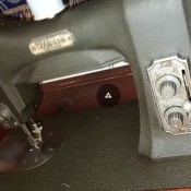 A vintage White sewing machine.