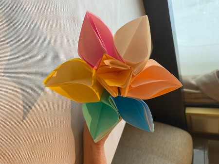 The completed origami flower.