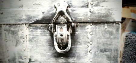 A painted steamer trunk.