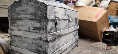 A painted steamer trunk.