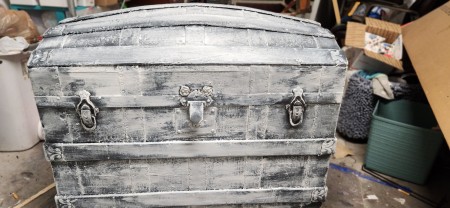 A painted steamer trunk.