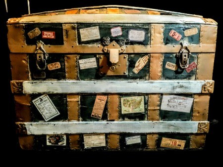 A decorated steamer trunk.