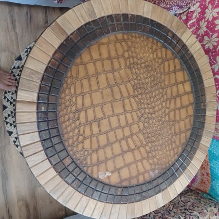 The top view of a round coffee table.