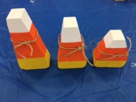 The finished candy corn decorations.