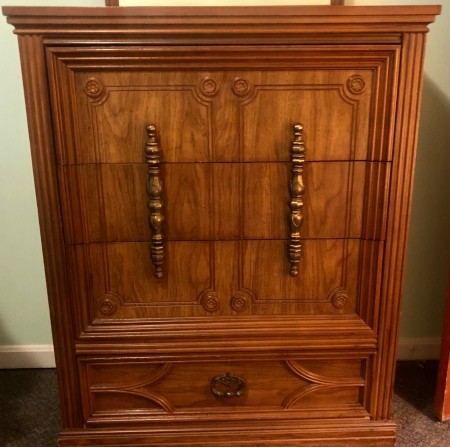 A wooden nightstand.