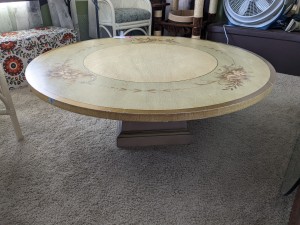 A low round table.