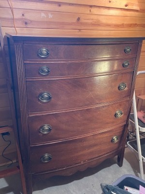 A vintage wooden dresser.