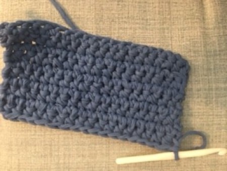 Crocheting the basket.