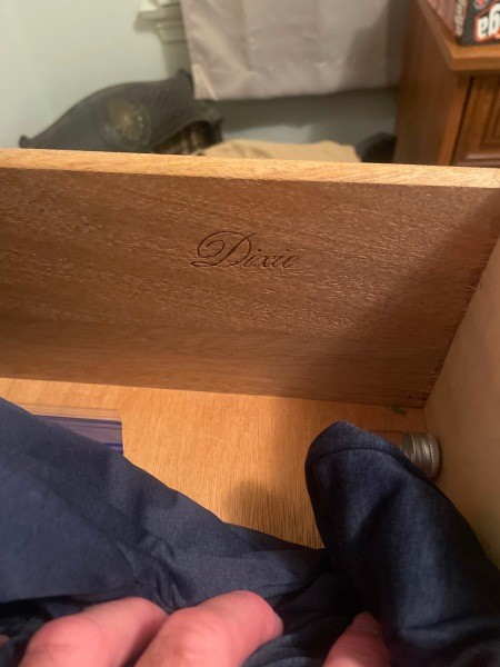 The manufacturer's marking inside a drawer.