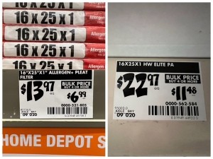 Price tags on a shelf.