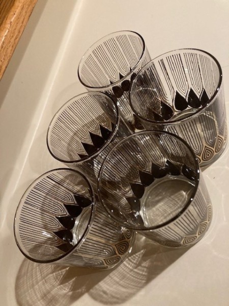 A set of decorative drinking glasses.