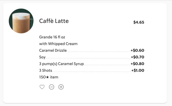 Starbucks price information.