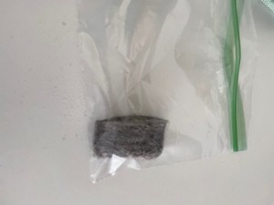A steel wool pad in a plastic bag.