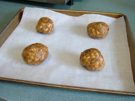 The cookies on a baking sheet.