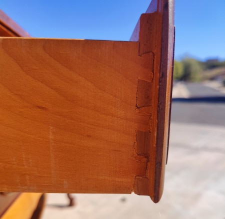 The open drawer showing tongue and groove construction.