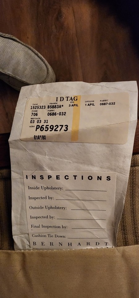 An ID tag on a chair.