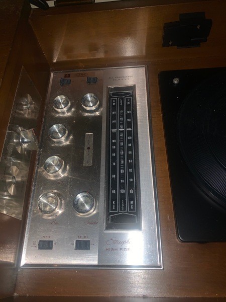 The controls on a console stereo.