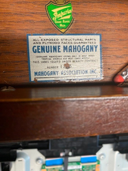 The manufacturer's marking on a desk.