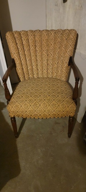 A fabric covered arm chair.