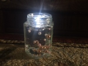 The completed lighted floating pearl centerpiece.