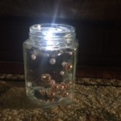 The completed lighted floating pearl centerpiece.