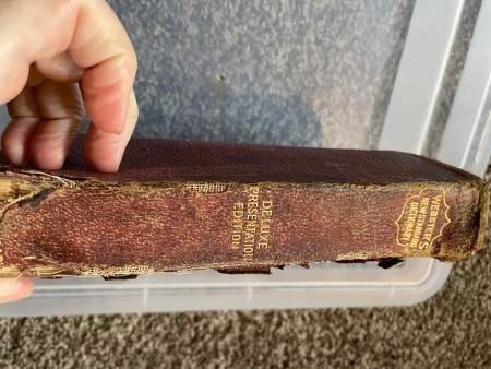 The spine of an old dictionary.