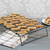 A cooling rack of homemade dog biscuits.