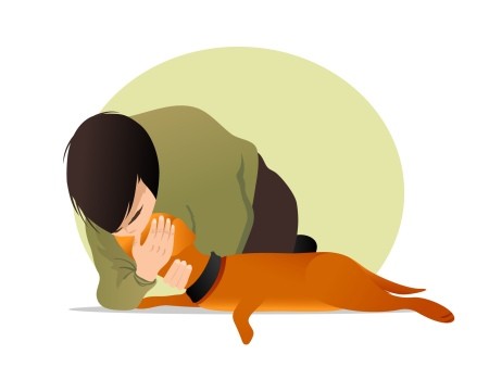 An illustration of a person giving CPR to a dog.