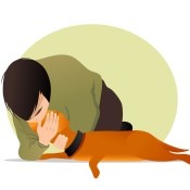 An illustration of a person giving CPR to a dog.