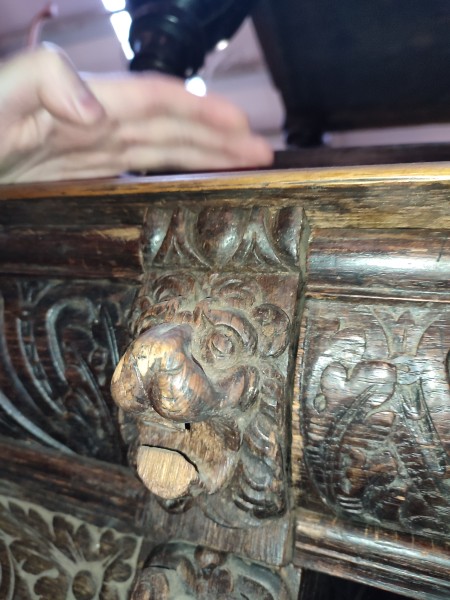 Close up of double sided desk.