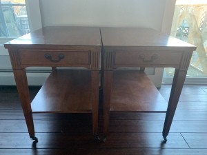 A wooden end table.