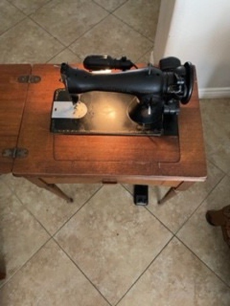 Top view of a sewing machine.