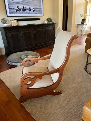 A rocking chair, from the side.