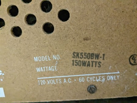 The model number on the back of a console.