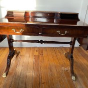 A vintage wooden desk.