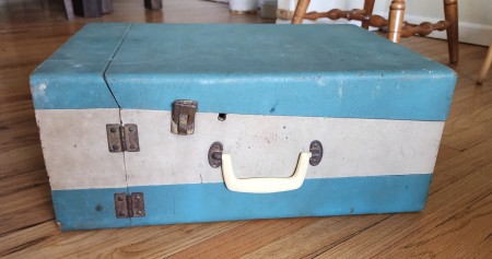 A portable record player.